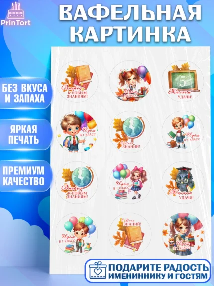 Вафельная картинка, 1 сентября, ученик, школьник, шарики, учебники, глобус, ранец, рюкзак школьный, арт. PT218347