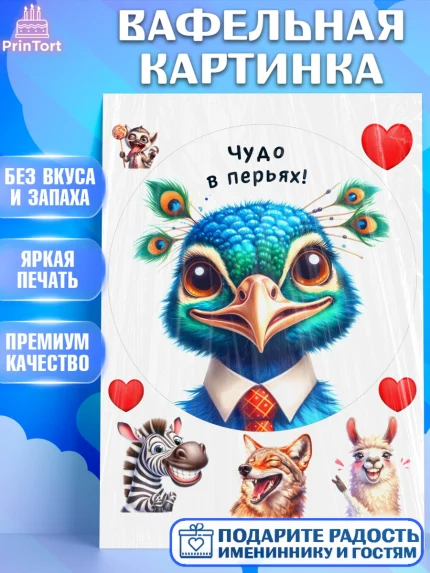 Вафельная картинка, Прикольные животные, птица, животное, звери, забавные животные, Девочка, арт. PT218448