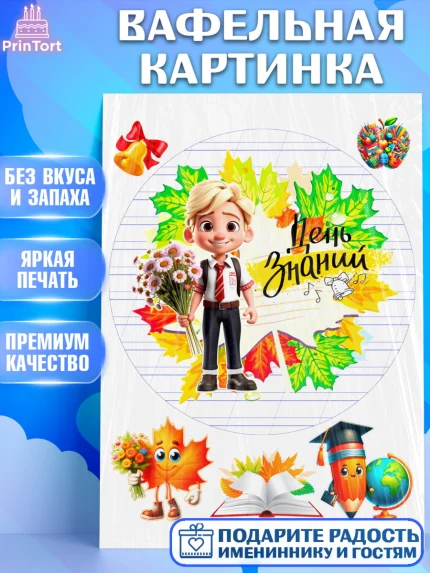 Вафельная картинка, 1 сентября, Мальчик, школьник, ученик, учебник, школа, день знаний, осень, арт. PT218613