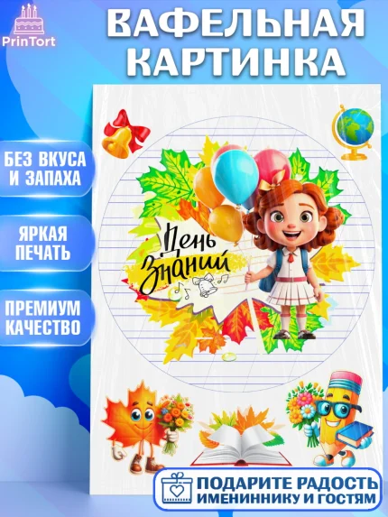Вафельная картинка, 1 сентября, Школьница, ученица, девочка, учебник, школа, день знаний, осень, арт. PT218615