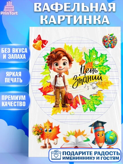 Вафельная картинка, 1 сентября, Мальчик, школьник, ученик, учебник, школа, день знаний, осень, арт. PT218616
