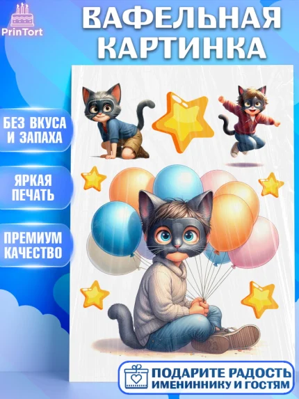 Вафельная картинка, Квадробика мальчики, мальчик, подросток, квадробика, маска кота, маска, арт. PT218862