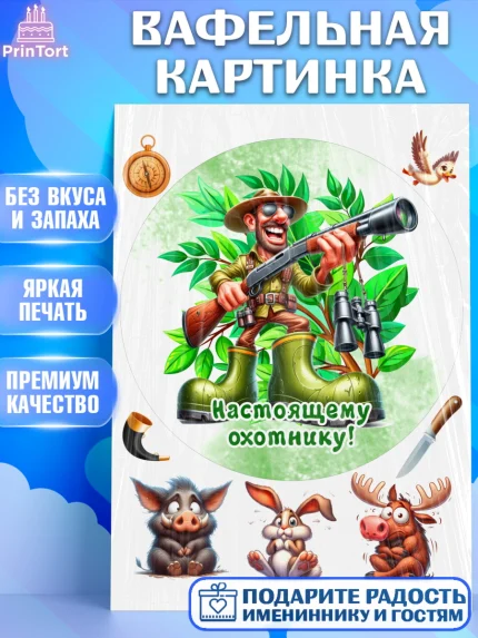 Вафельная картинка, Охотнику, Охотник, мужчина, животные, ружье, звери, охота, собака, Мальчик, арт. PT218921