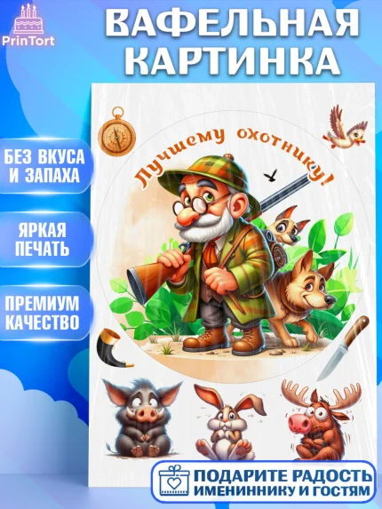Вафельная картинка, Охотнику, Охотник, мужчина, животные, ружье, звери, охота, собака, Мальчик, арт. PT218922