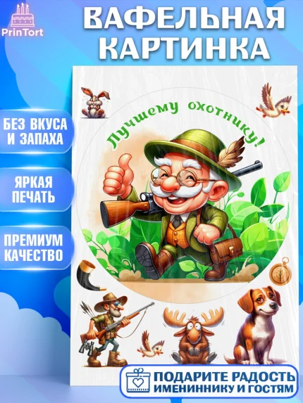 Вафельная картинка, Охотнику, Охотник, мужчина, животные, ружье, звери, охота, собака, Мальчик, арт. PT218923