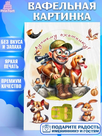 Вафельная картинка, Охотнику, Охотник, мужчина, животные, ружье, звери, охота, собака, Мальчик, арт. PT218925