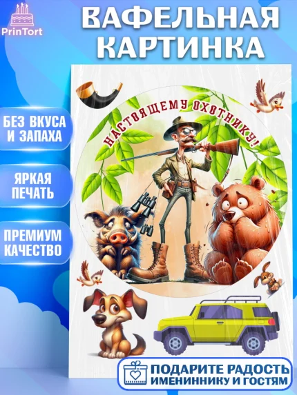 Вафельная картинка, Охотнику, Охотник, мужчина, животные, ружье, звери, охота, собака, Мальчик, арт. PT218926