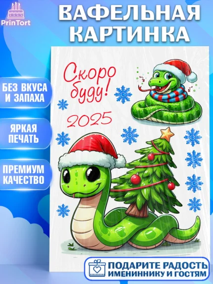 Вафельная картинка, Новый год, Новый 2025 год, Год змеи, Змея, 2025 год, елка, Девочка, арт. PT218929