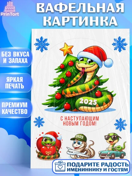 Вафельная картинка, Новый год, Новый 2025 год, Год змеи, Змея, 2025 год, елка, Девочка, арт. PT218930