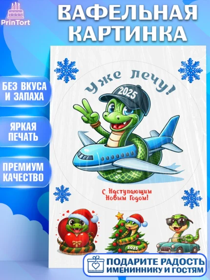 Вафельная картинка, Новый год, Новый 2025 год, Год змеи, Змея, 2025 год, елка, Девочка, арт. PT218933