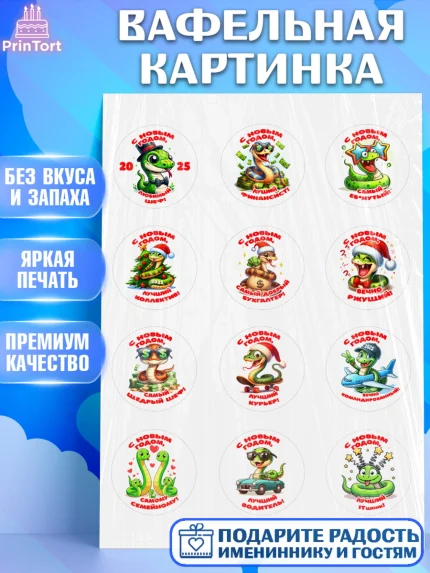 Вафельная картинка, Новый год, Новый 2025 год, Год змеи, Змея, 2025 год, елка, Девочка, арт. PT218943