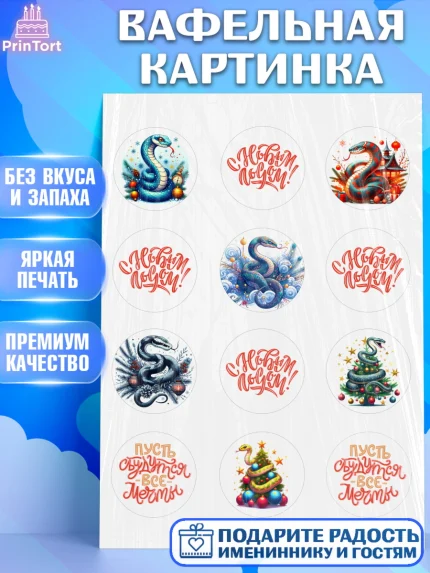 Вафельная картинка, Новый год, Новый 2025 год, Год змеи, Змея, 2025 год, елка, Девочка, арт. PT218949