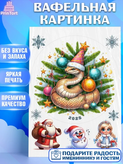 Вафельная картинка, Новый год, Новый 2025 год, Год змеи, Змея, 2025 год, елка, Девочка, арт. PT218957