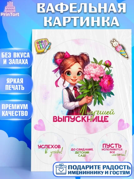 Вафельная картинка, Выпускной в садике, Выпускной в детском саду, воспитателю на выпускной, Девочка, арт. PT219741