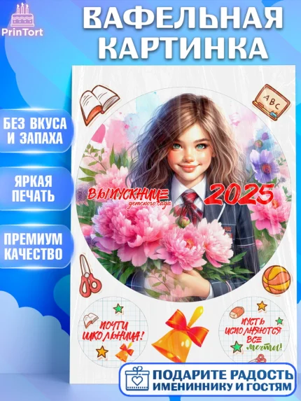 Вафельная картинка, Выпускной в садике, Выпускной в детском саду, воспитателю на выпускной, Девочка, арт. PT219746