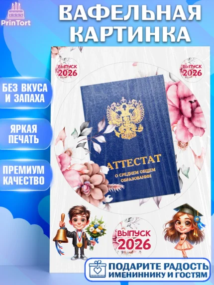 Вафельная картинка, Выпускной в школе, школьный выпускной 2026, учителю на выпускной, Девочка, арт. PT219761
