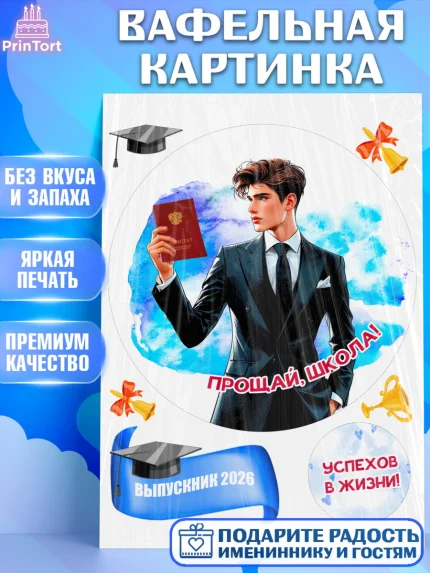 Вафельная картинка, Выпускной в школе, школьный выпускной 2026, учителю на выпускной, Девочка, арт. PT219772