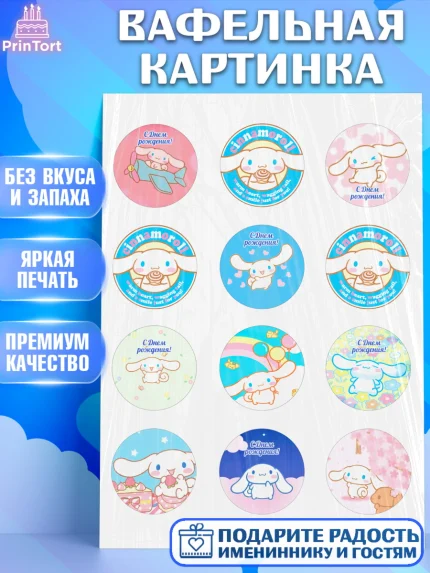 Вафельная картинка, Синаморол, Cinnamoroll, Девочка, День рождения, арт. PT219833