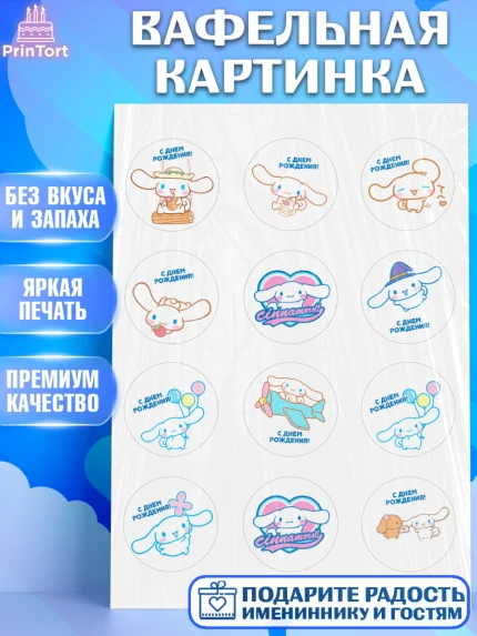 Вафельная картинка, Синаморол, Cinnamoroll, Девочка, День рождения, арт. PT219836