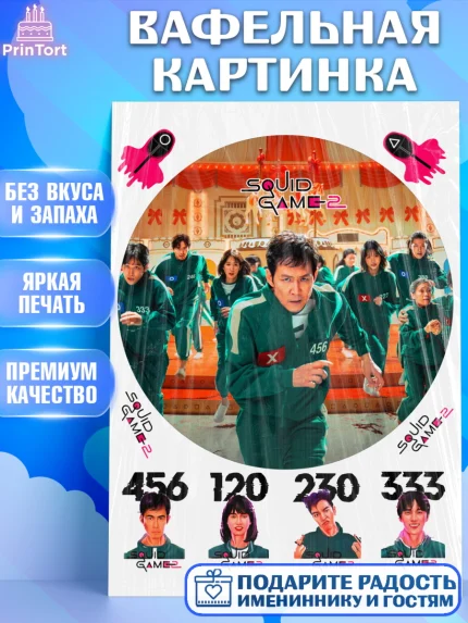 Вафельная картинка, Игра в кальмара, 456, 001, 333, squid game, Девочка, День рождения, арт. PT219928