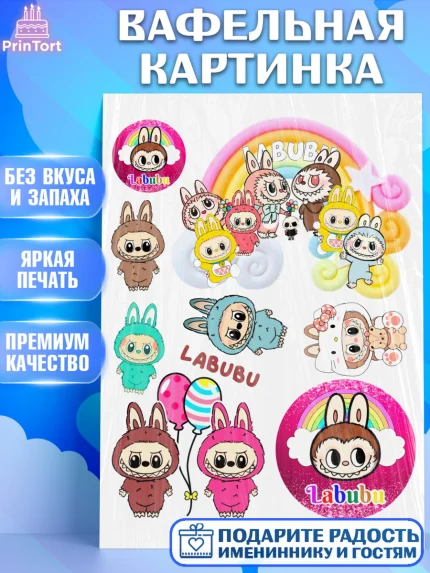 Вафельная картинка, Лабубу, Labubu, мягкая игрушка, Девочка, День рождения, арт. PT220038