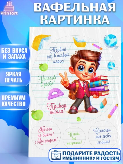 Вафельная картинка, 1 сентября, День знаний, снова в школу, первый раз в первый класс, арт. PT220114
