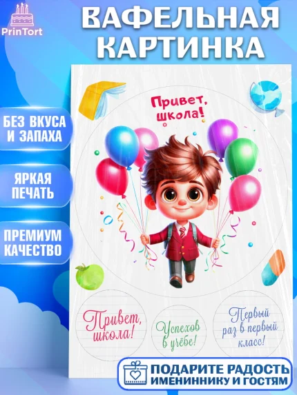 Вафельная картинка, 1 сентября, День знаний, снова в школу, первый раз в первый класс, арт. PT220116