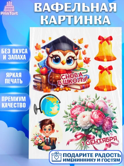 Вафельная картинка, 1 сентября, День знаний, снова в школу, первый раз в первый класс, арт. PT220119