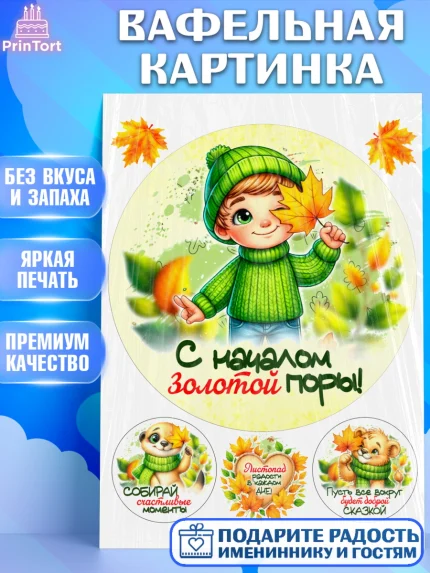 Вафельная картинка, День рождения, осень, осенняя пора, листья, девочка, осенние листья, Мальчик, арт. PT220214