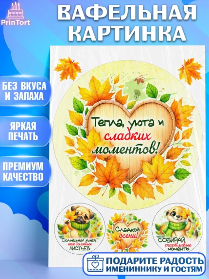 Вафельная картинка, День рождения, осень, осенняя пора, листья, девочка, осенние листья, арт. PT220223