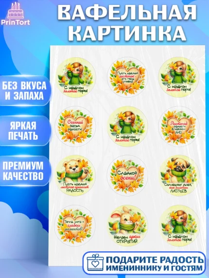 Вафельная картинка, День рождения, осень, осенняя пора, листья, девочка, осенние листья, арт. PT220225