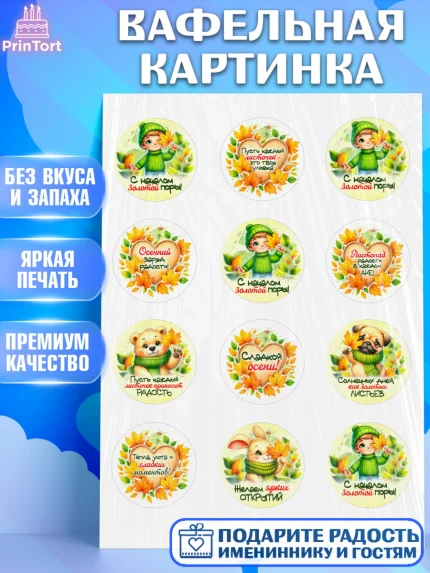 Вафельная картинка, День рождения, осень, осенняя пора, листья, девочка, осенние листья, Мальчик, арт. PT220226