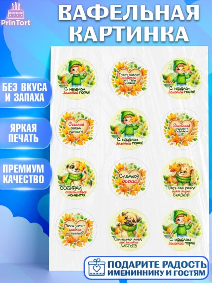 Вафельная картинка, День рождения, осень, осенняя пора, листья, девочка, осенние листья, Мальчик, арт. PT220227