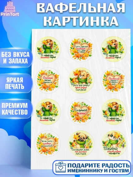 Вафельная картинка, День рождения, осень, осенняя пора, листья, девочка, осенние листья, арт. PT220228