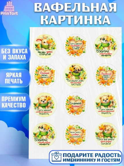 Вафельная картинка, День рождения, осень, осенняя пора, листья, девочка, осенние листья, арт. PT220229