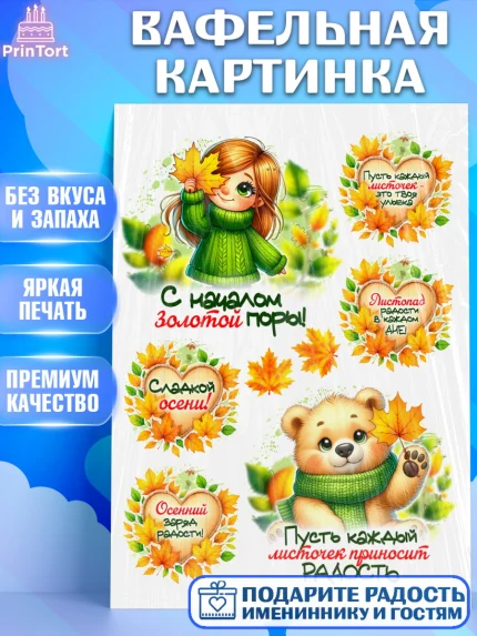 Вафельная картинка, День рождения, осень, осенняя пора, листья, девочка, осенние листья, арт. PT220230