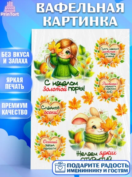 Вафельная картинка, День рождения, осень, осенняя пора, листья, девочка, осенние листья, арт. PT220232