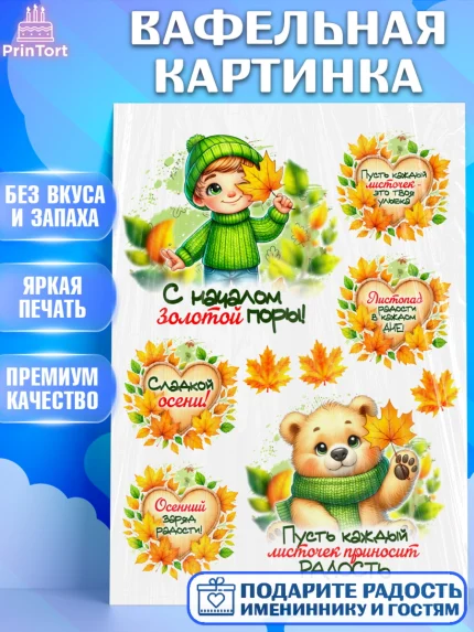 Вафельная картинка, День рождения, осень, осенняя пора, листья, девочка, осенние листья, Мальчик, арт. PT220236