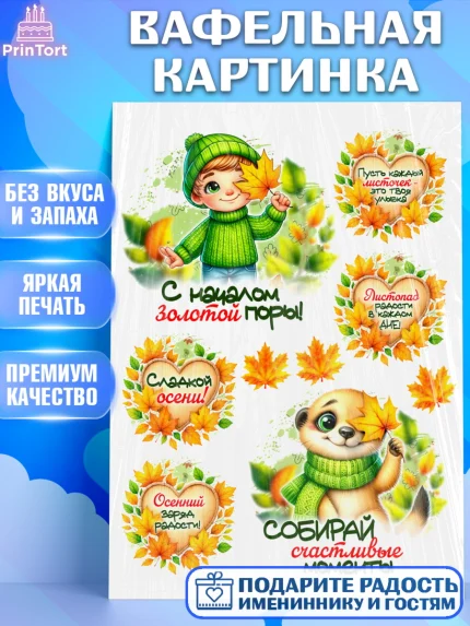 Вафельная картинка, День рождения, осень, осенняя пора, листья, девочка, осенние листья, Мальчик, арт. PT220237