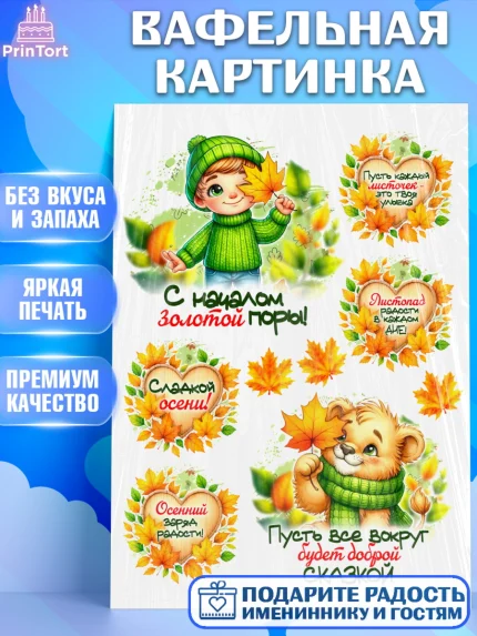 Вафельная картинка, День рождения, осень, осенняя пора, листья, девочка, осенние листья, Мальчик, арт. PT220240