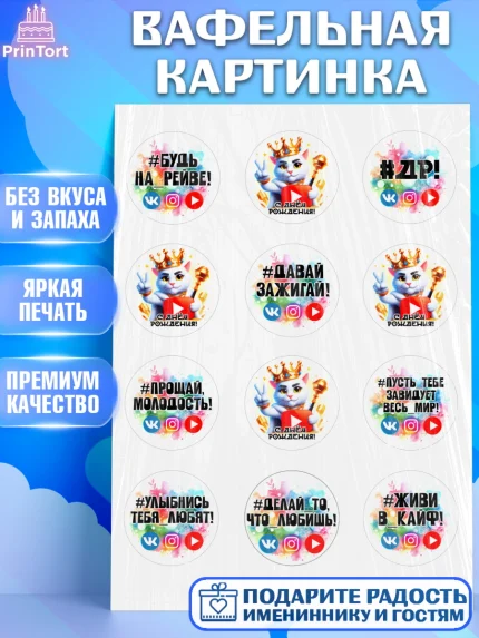 Вафельная картинка, Социальные сети, Тик ток, инстаграм, вк, единорог, ютуб, Tik Tok, You Tube, VK, арт. PT220374
