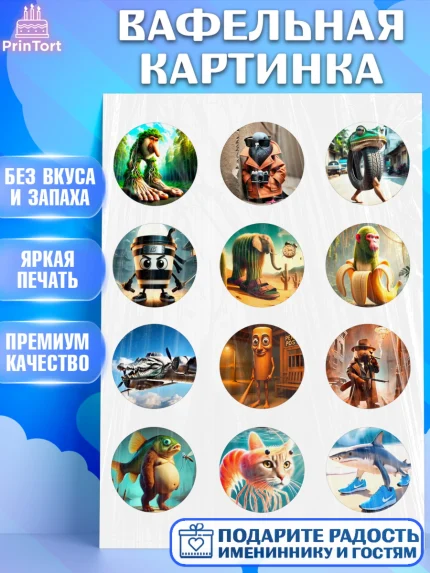 Вафельная картинка, Итальянские мемы, Ларили Ларила, Бобрито Бандито, Триппи троппи, Тунг тунг сахур, арт. PT220558