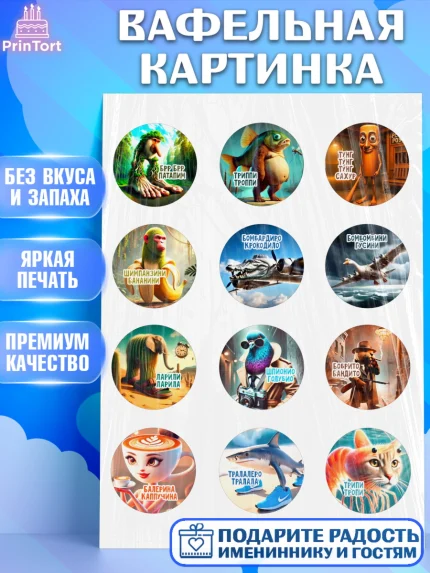 Вафельная картинка, Итальянские мемы, Ларили Ларила, Бобрито Бандито, Триппи троппи, Тунг тунг сахур, арт. PT220567