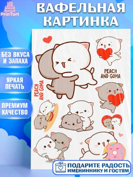 Вафельная картинка, Герои Пич и Гома, Пич и Гома, Peach and Goma, Девочка, День рождения, арт. PT220779