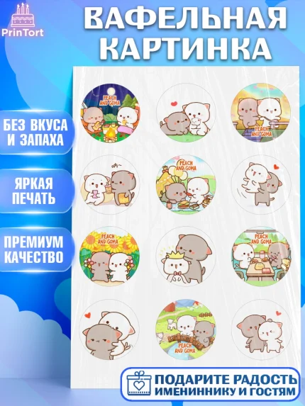 Вафельная картинка, Герои Пич и Гома, Пич и Гома, Peach and Goma, Девочка, День рождения, арт. PT220781