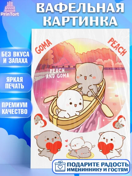 Вафельная картинка, Герои Пич и Гома, Пич и Гома, Peach and Goma, Девочка, День рождения, арт. PT220786