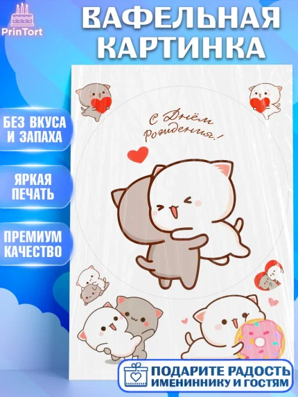 Вафельная картинка, Герои Пич и Гома, Пич и Гома, Peach and Goma, Девочка, День рождения, арт. PT220787