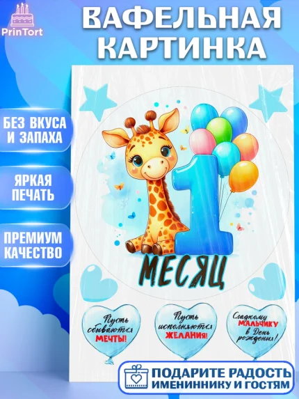 Вафельная картинка, День Рождение малыша, звери, животные, зоопарк, мальчику, шарики, Мальчик, арт. PT220842