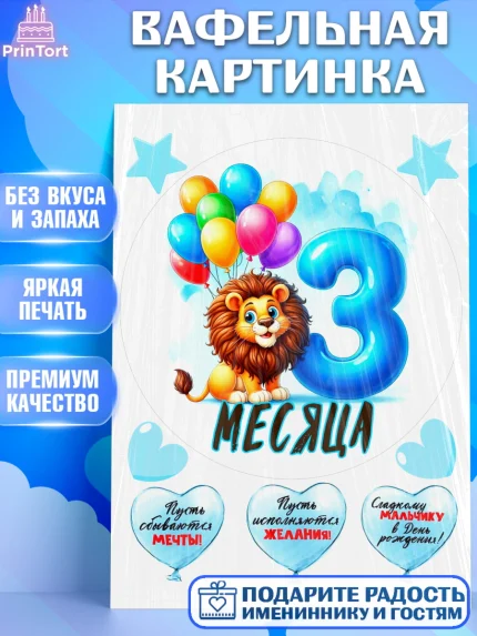 Вафельная картинка, День Рождение малыша, звери, животные, зоопарк, мальчику, шарики, Мальчик, арт. PT220844