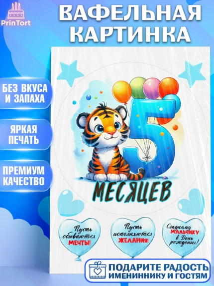 Вафельная картинка, День Рождение малыша, звери, животные, зоопарк, мальчику, шарики, Мальчик, арт. PT220846